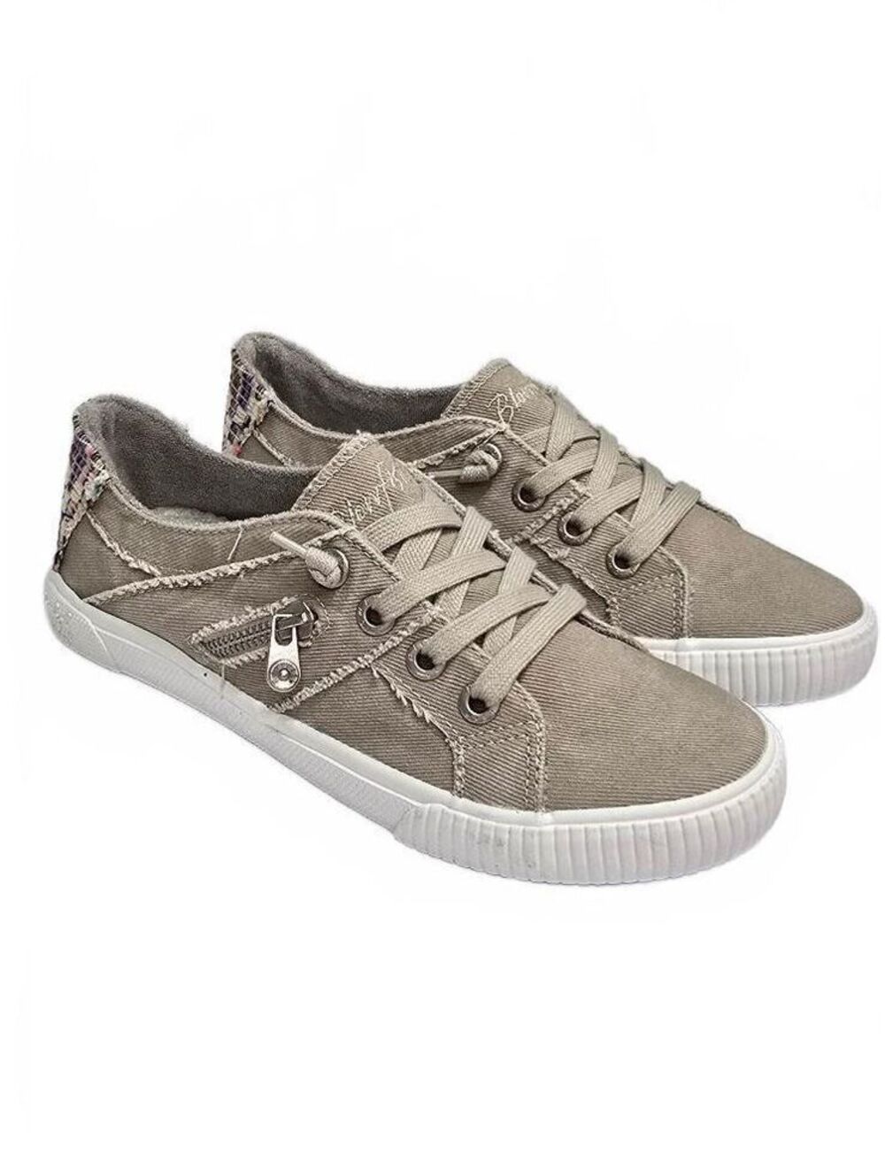 Blowfish Malibu Women's Beige Canvas Sneakers with Patterned Heel Accent